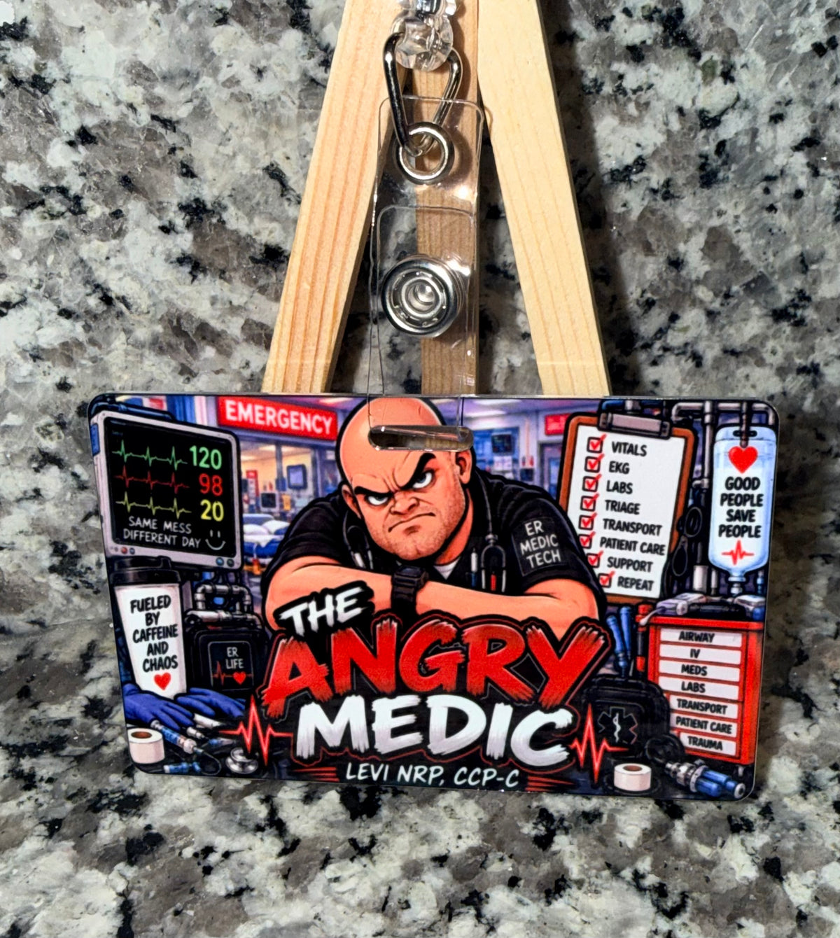 The Angry Medic Custom ER Medic Tech Badge Buddy | Personalized Medical ID Accessory