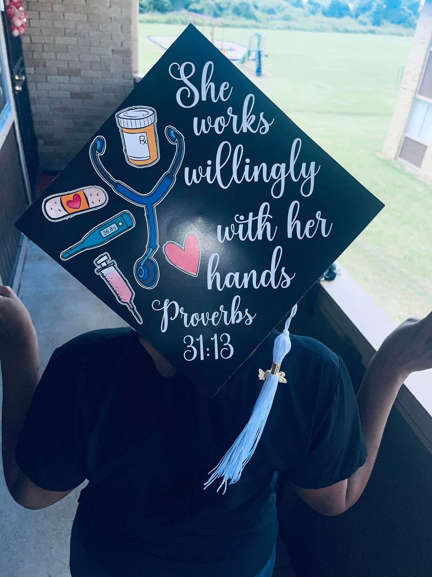 She Works Willingly with Her Hands Grad Cap Topper
