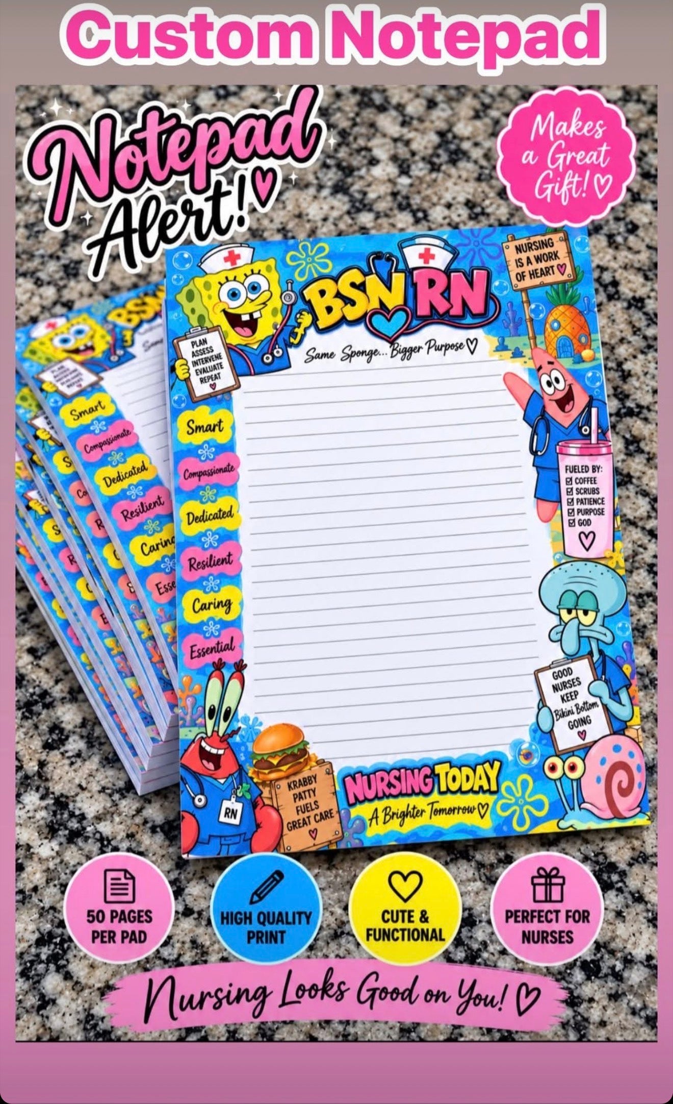 🩺🧽 BSN RN SpongeBob Notepad
