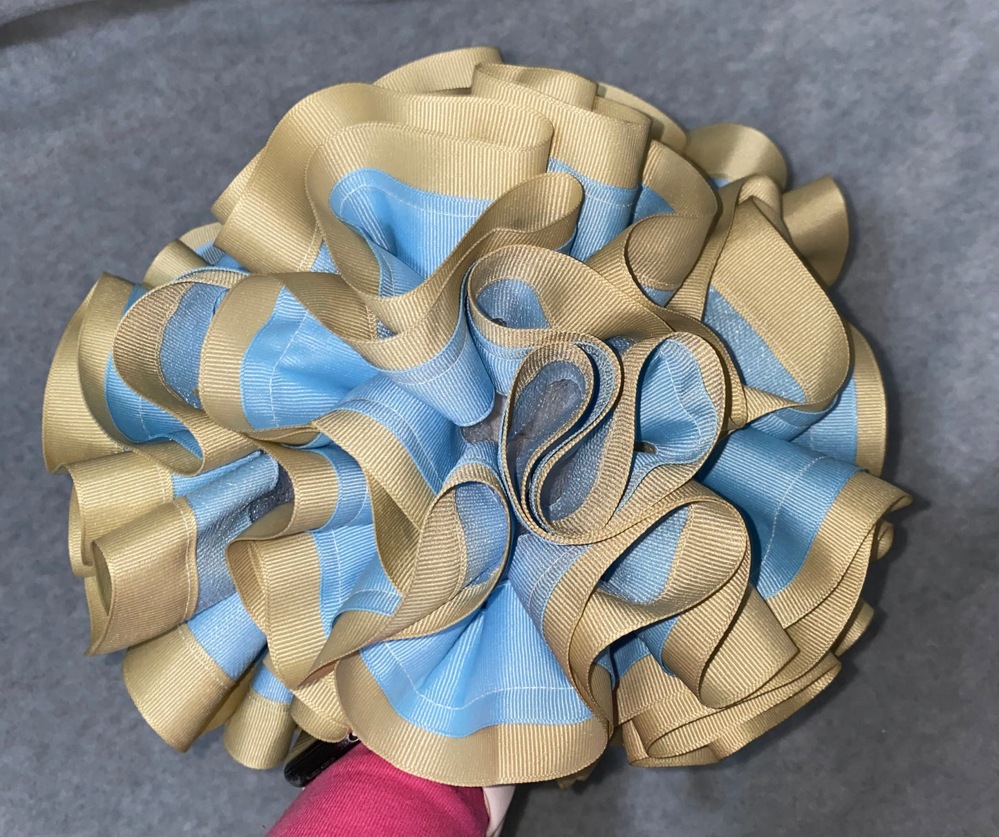 Khaki & Light Blue Ruffle Socks w/ Bow