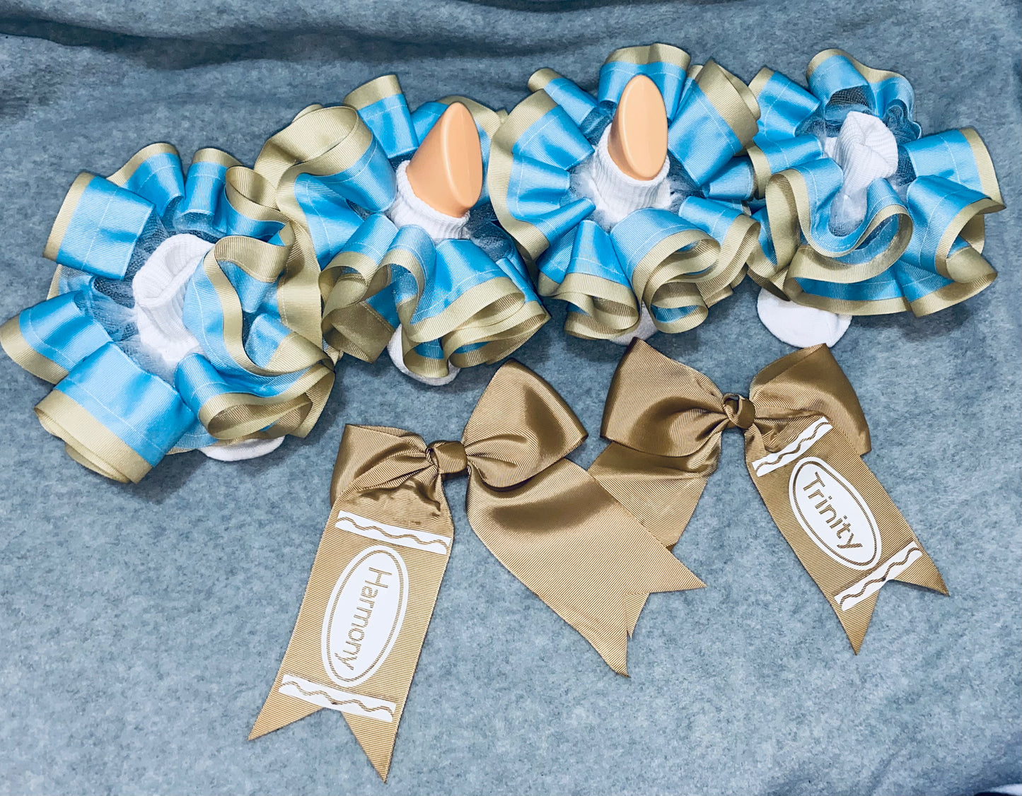 Khaki & Light Blue Ruffle Socks w/ Bow