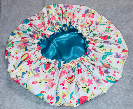 Blue Nature Reversible Satin Bonnet