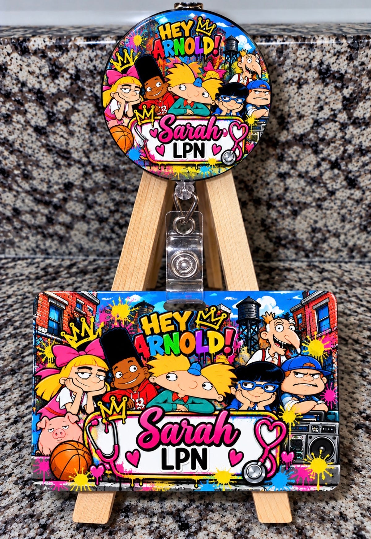 Personalized Cartoon Badge Buddy & Retractable Badge Reel Set