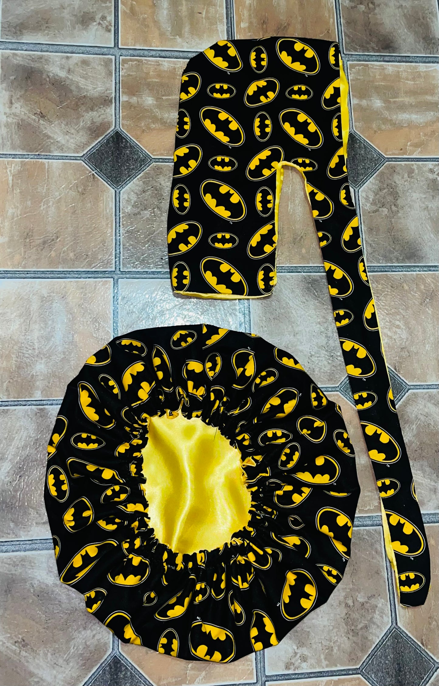 Custom Reversible Satin Durag and Bonnet Set - Batman Inspired