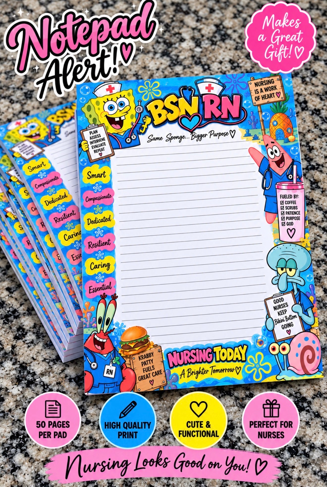 🩺🧽 BSN RN SpongeBob Notepad