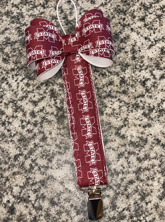Mississippi Bulldog Pacifier Holder and Bow Set