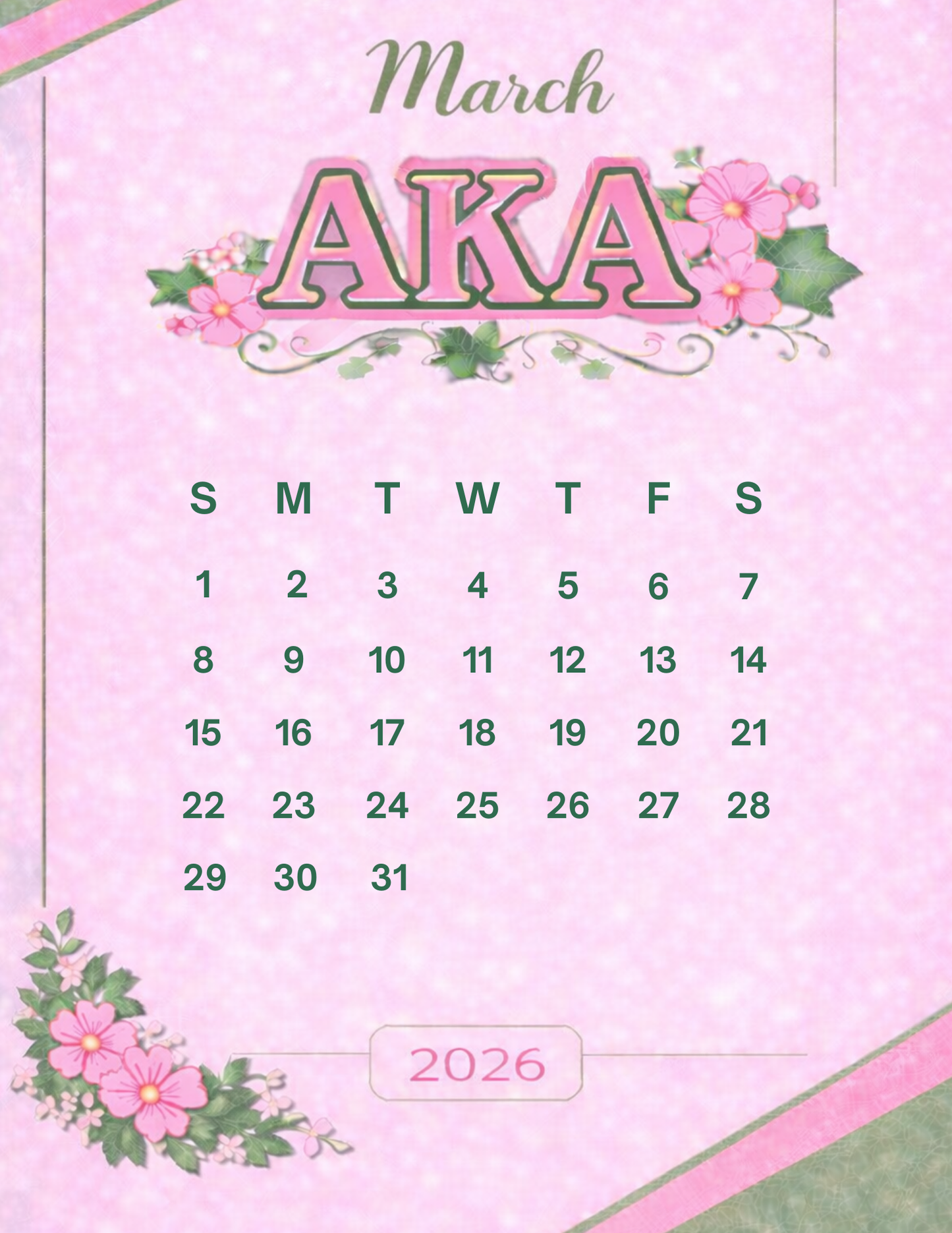 2026 AKA-Inspired Desk Calendar (Pink & Green Aesthetic)