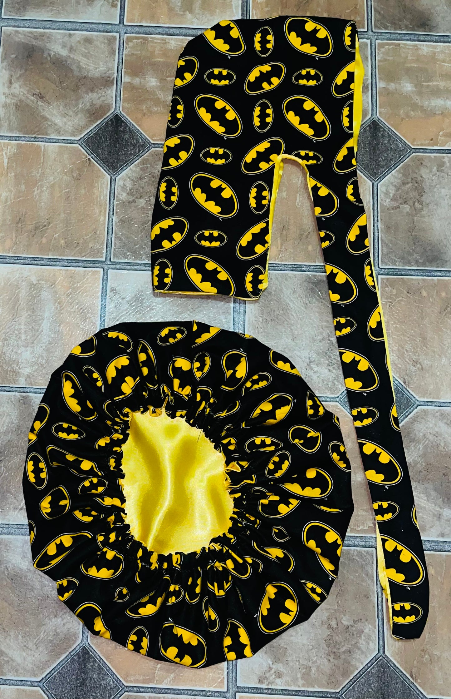 Custom Reversible Satin Durag and Bonnet Set - Batman Inspired