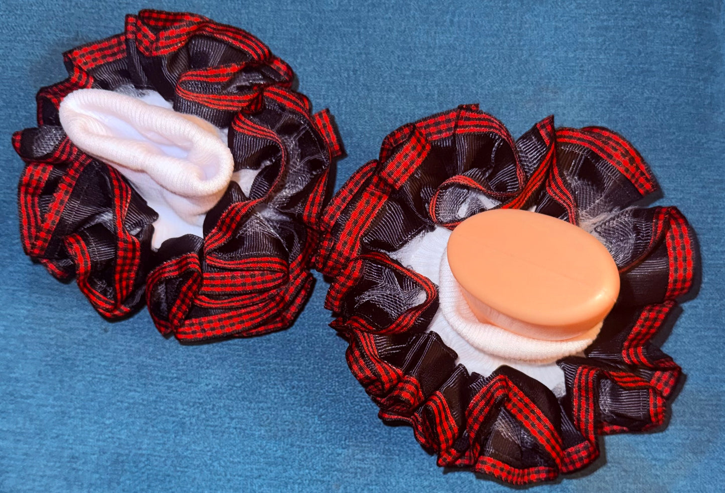 Black & Red Plaid Ruffle Socks – Christmas Plaid Ruffle Socks – Boutique Full & Fluffy Ruffles – Handmade Holiday Socks