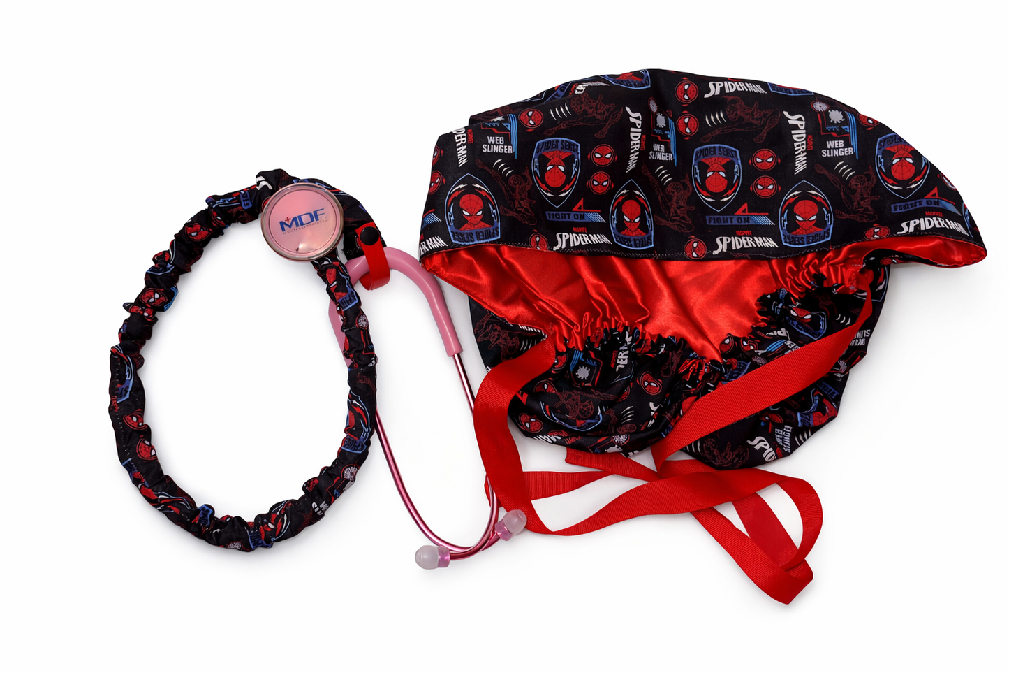 Spidey Satin-Lined Scrub Cap & Stethoscope Cover Set