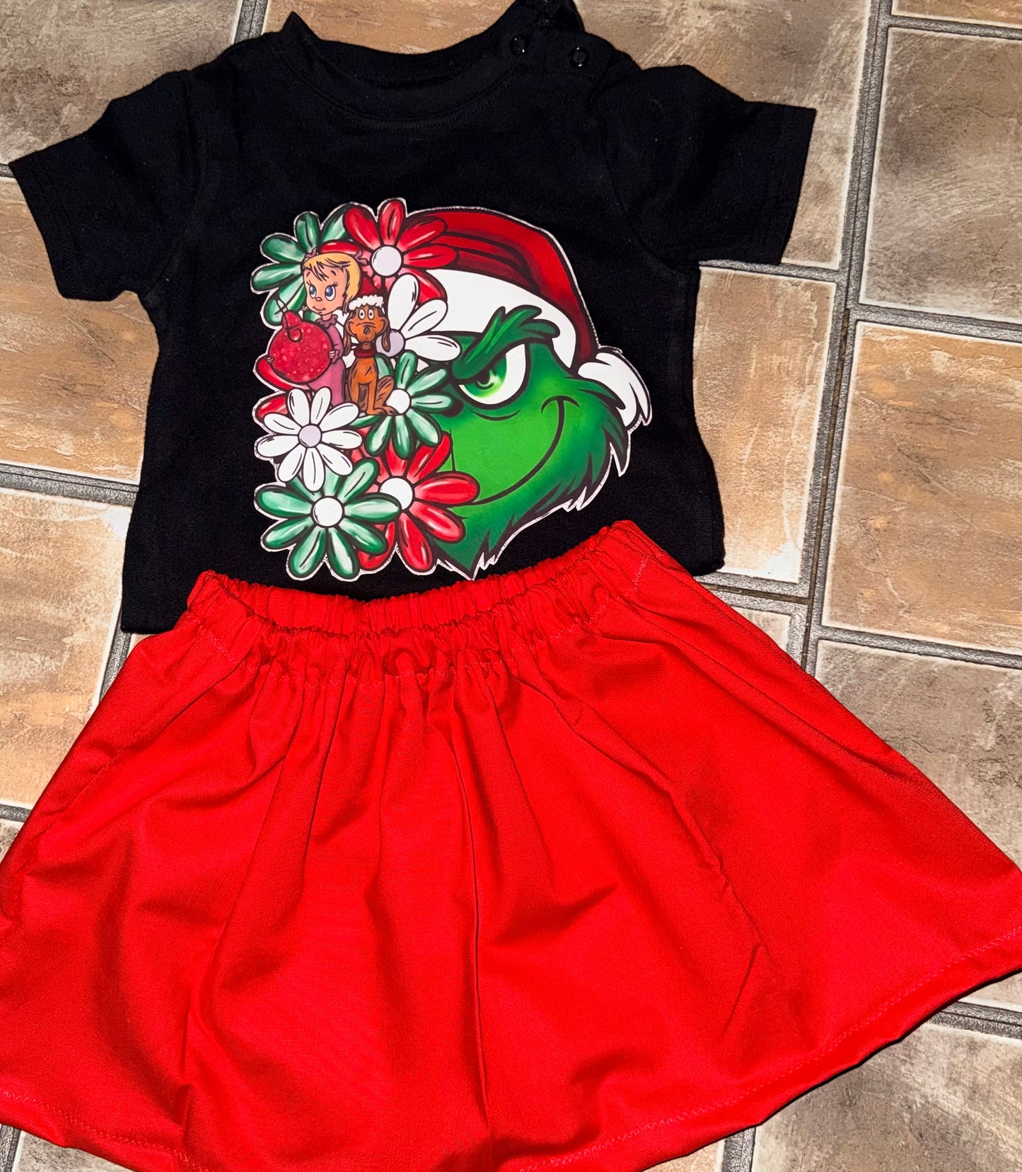 Grinch-Inspired Christmas Outfit for Toddlers & Kids | Festive Holiday Skirt Set
