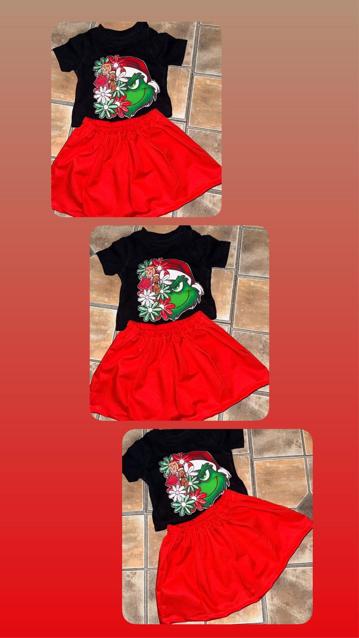 Grinch-Inspired Christmas Outfit for Toddlers & Kids | Festive Holiday Skirt Set