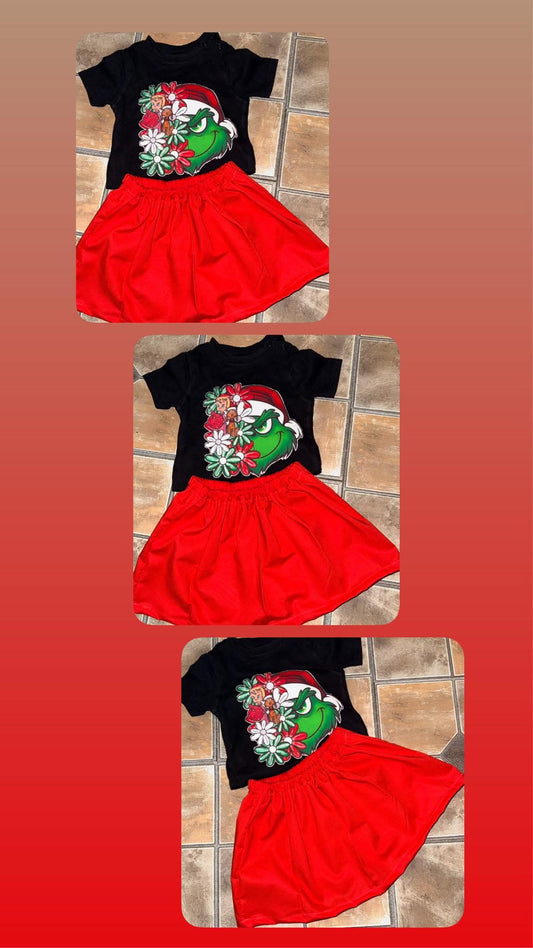 Grinch-Inspired Christmas Outfit for Toddlers & Kids | Festive Holiday Skirt Set