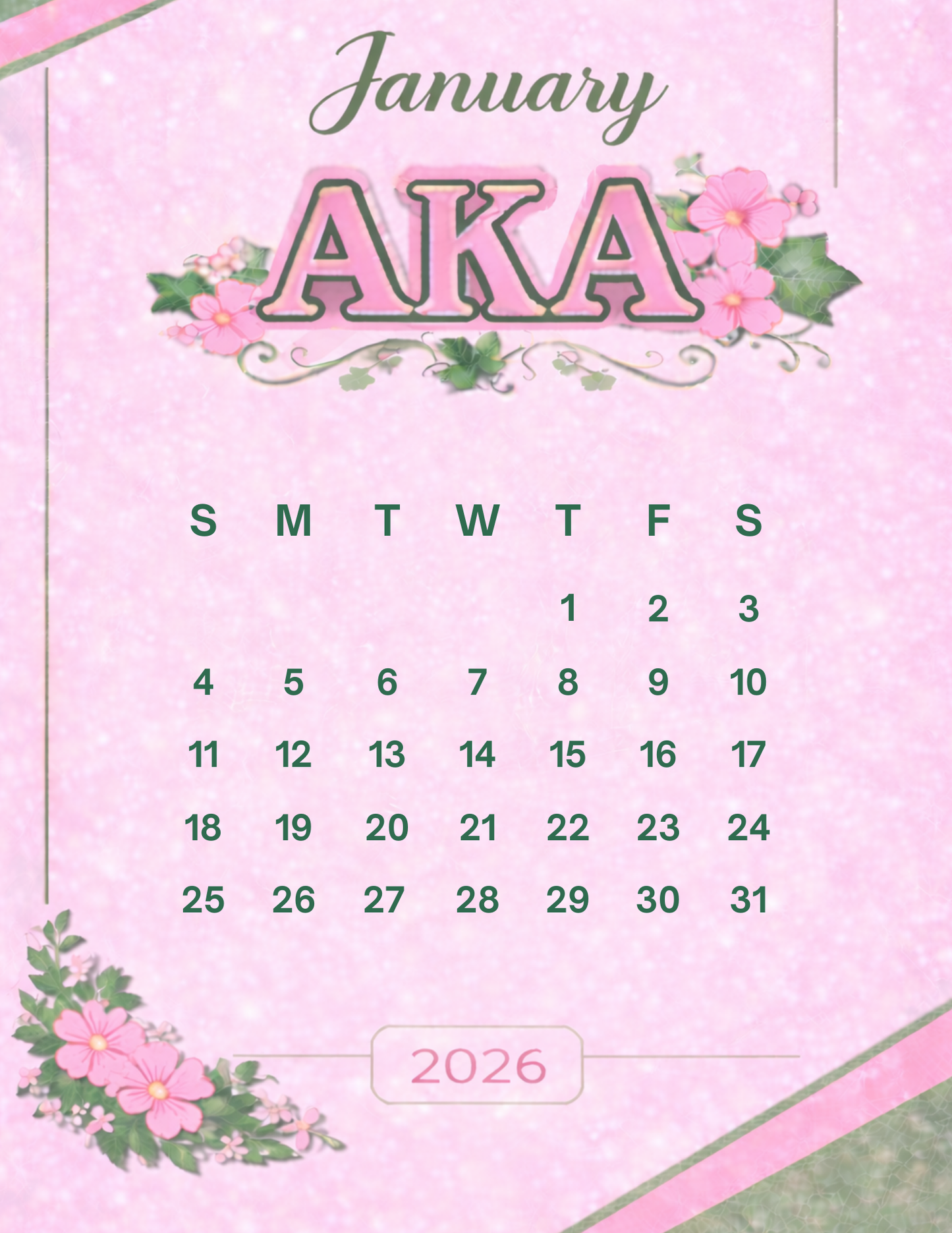2026 AKA-Inspired Desk Calendar (Pink & Green Aesthetic)