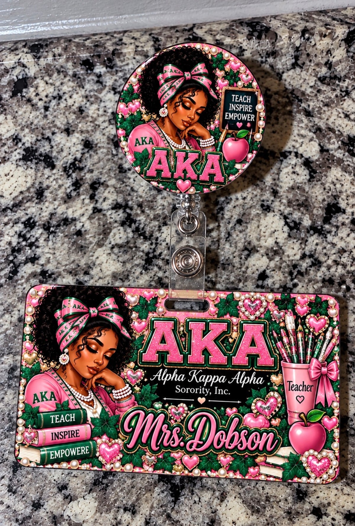 Custom AKA Badge & Matching Badge Buddy Set | Personalized Alpha Kappa Alpha Accessories