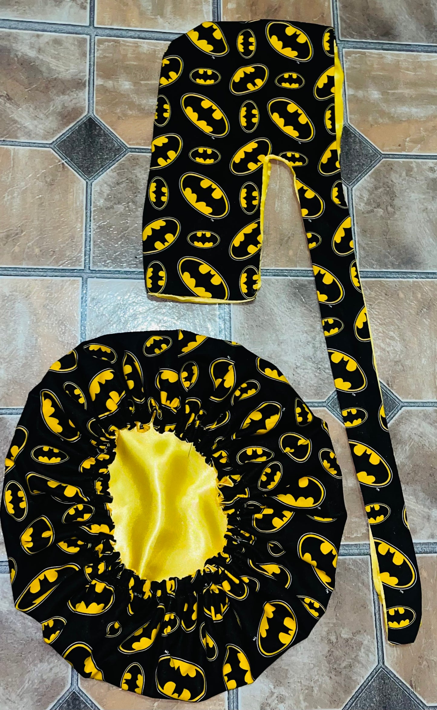 Custom Reversible Satin Durag and Bonnet Set - Batman Inspired