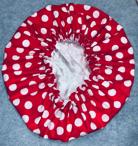 Red Polka Dot Reversible Satin Bonnet