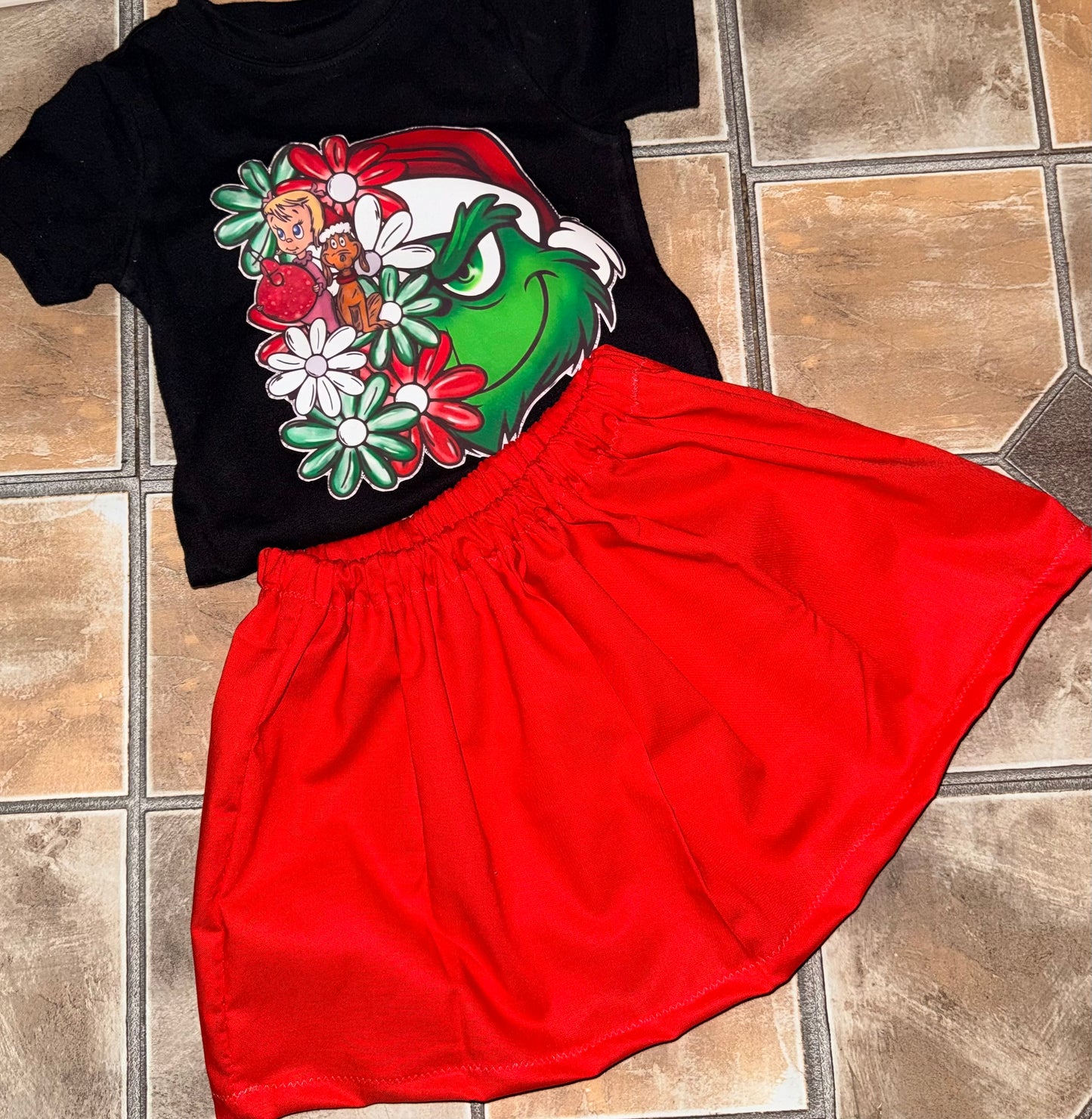 Grinch-Inspired Christmas Outfit for Toddlers & Kids | Festive Holiday Skirt Set
