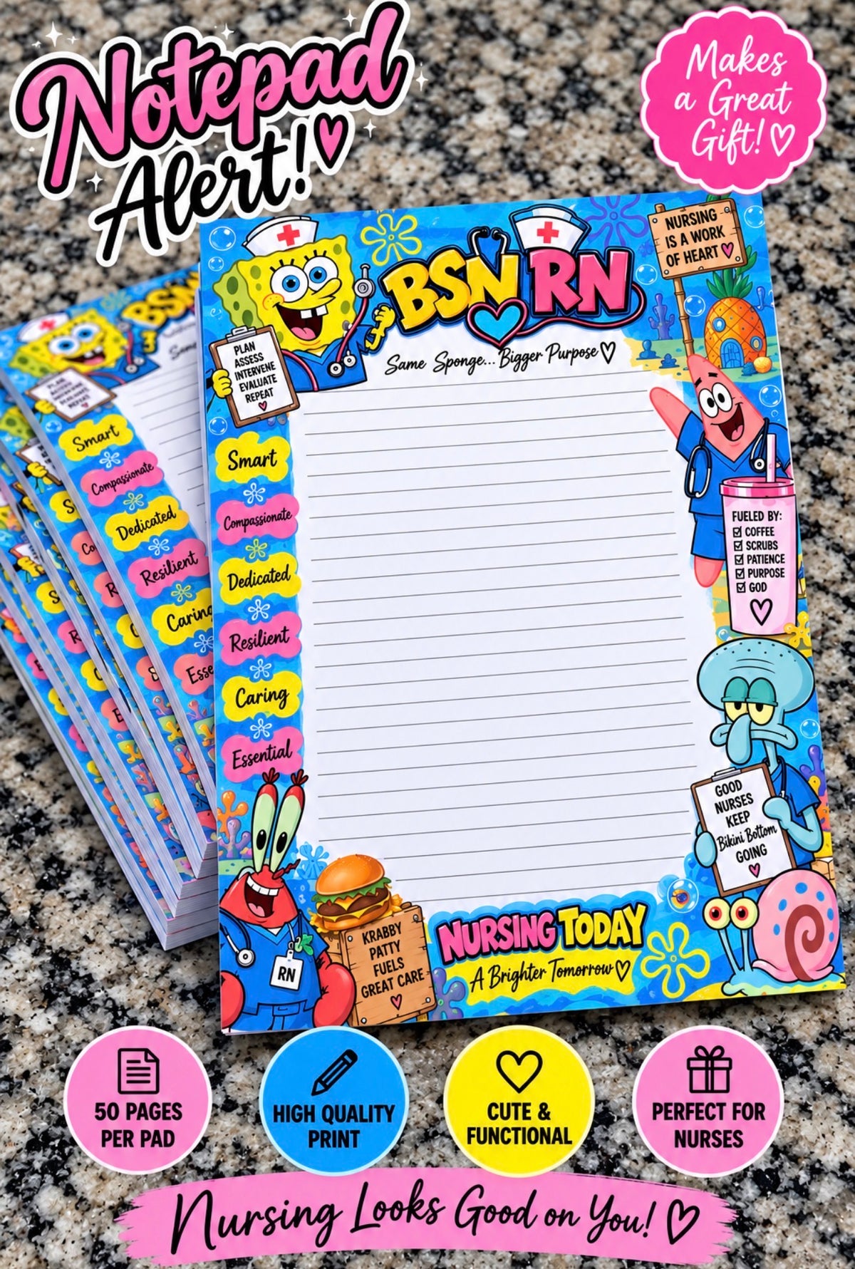 🩺🧽 BSN RN SpongeBob Notepad
