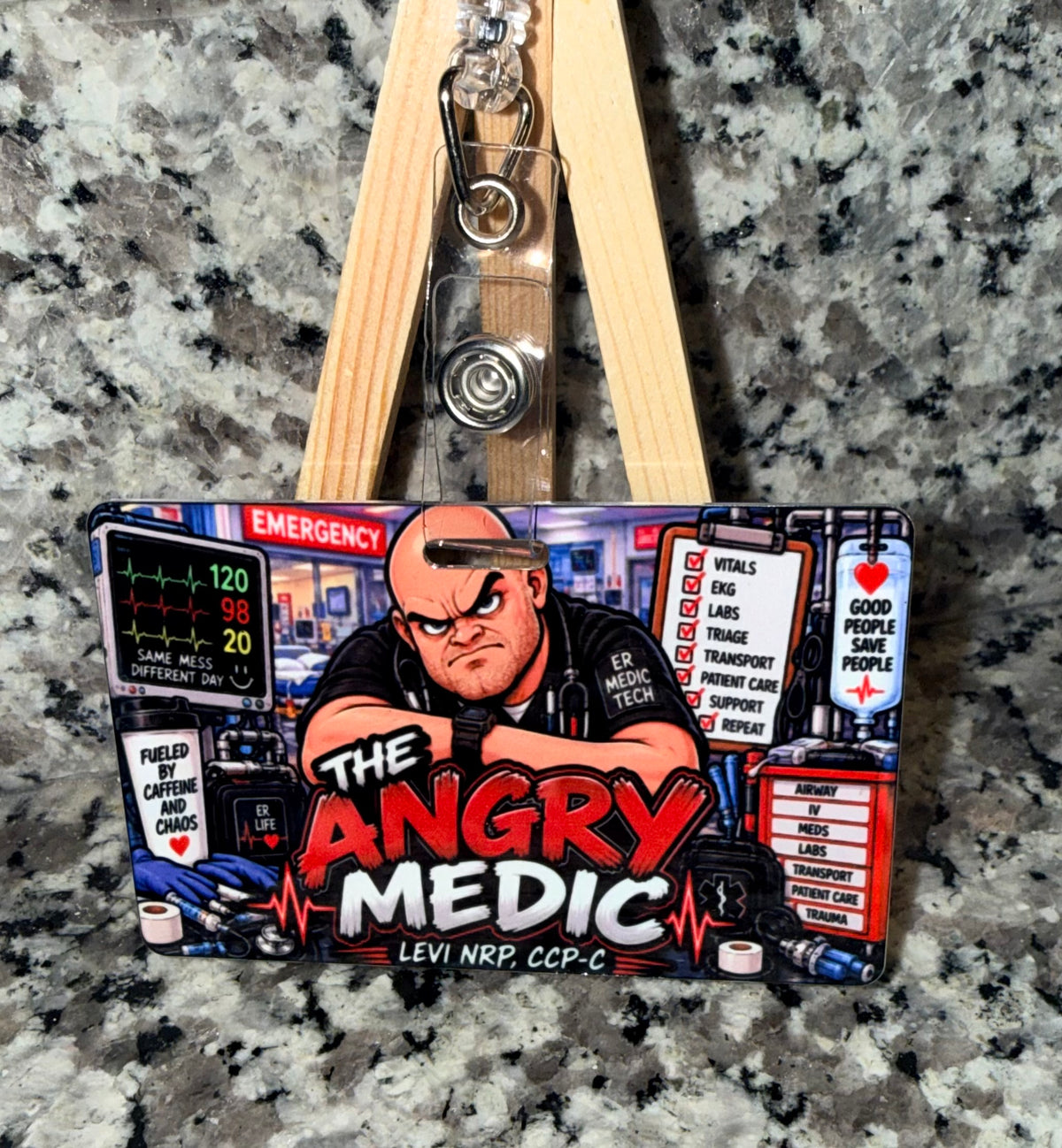 The Angry Medic Custom ER Medic Tech Badge Buddy | Personalized Medical ID Accessory