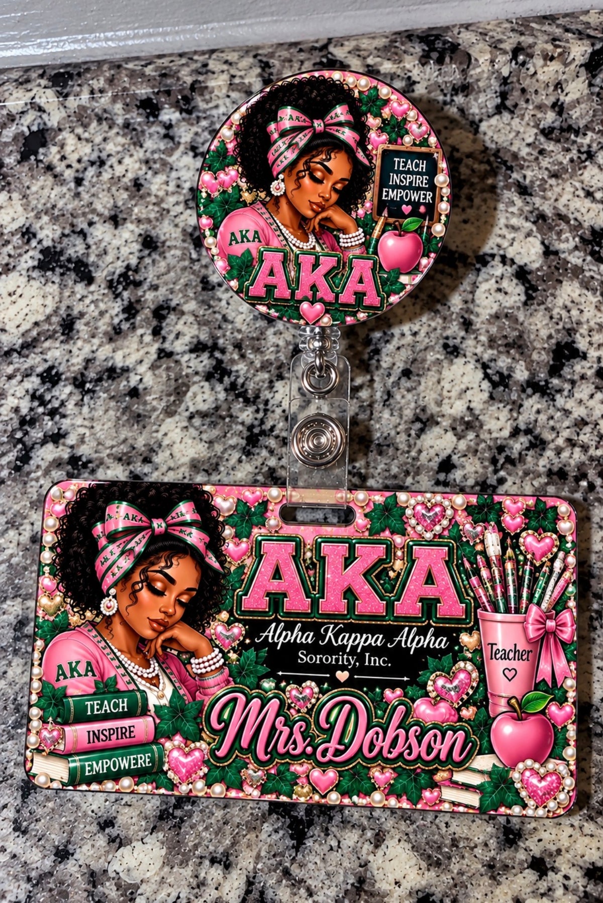 Custom AKA Badge & Matching Badge Buddy Set | Personalized Alpha Kappa Alpha Accessories