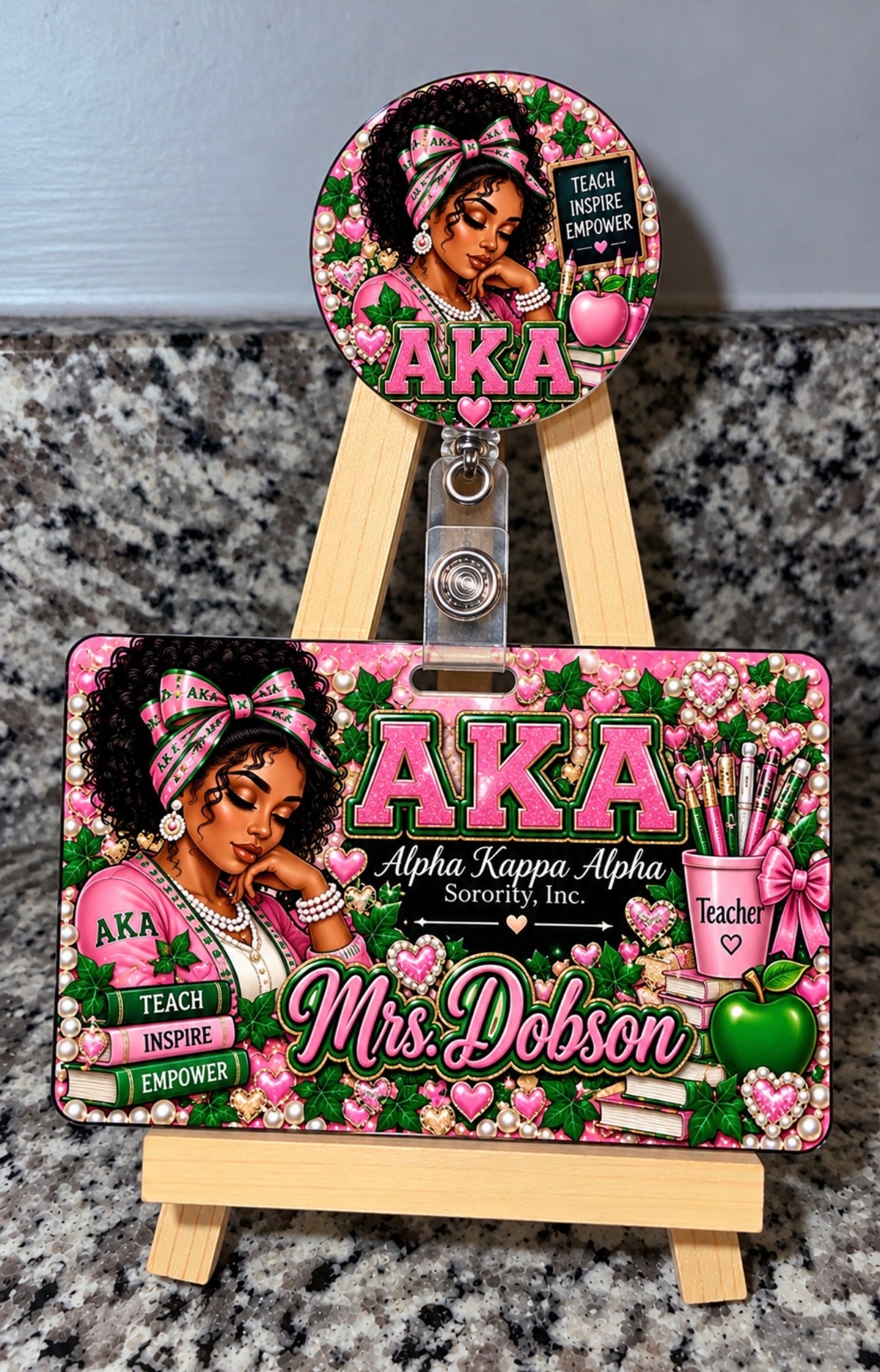 Custom AKA Badge & Matching Badge Buddy Set | Personalized Alpha Kappa Alpha Accessories