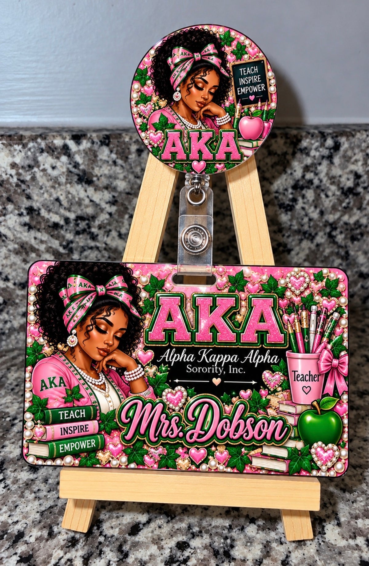 Custom AKA Badge & Matching Badge Buddy Set | Personalized Alpha Kappa Alpha Accessories