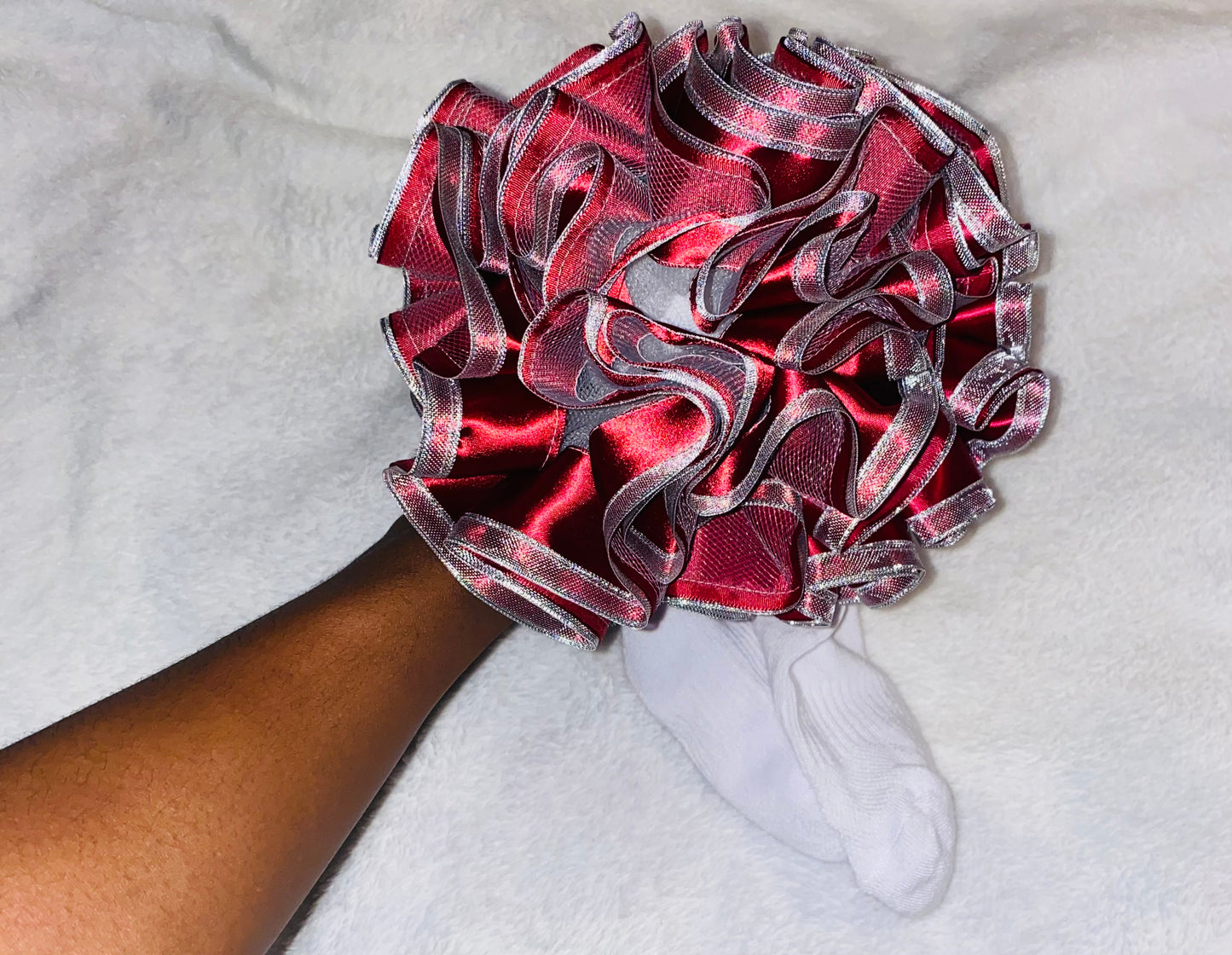 Burgundy & Silver Trimmed Ruffle Socks