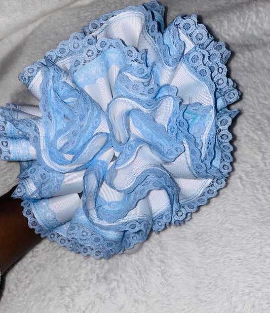 White & Light Blue Lace Trimmed Ruffle Socks