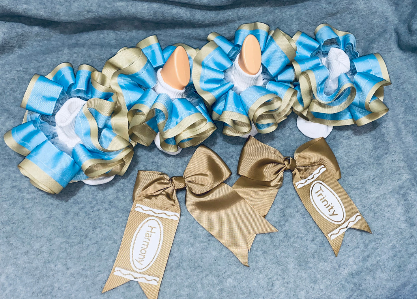 Khaki & Light Blue Ruffle Socks w/ Bow