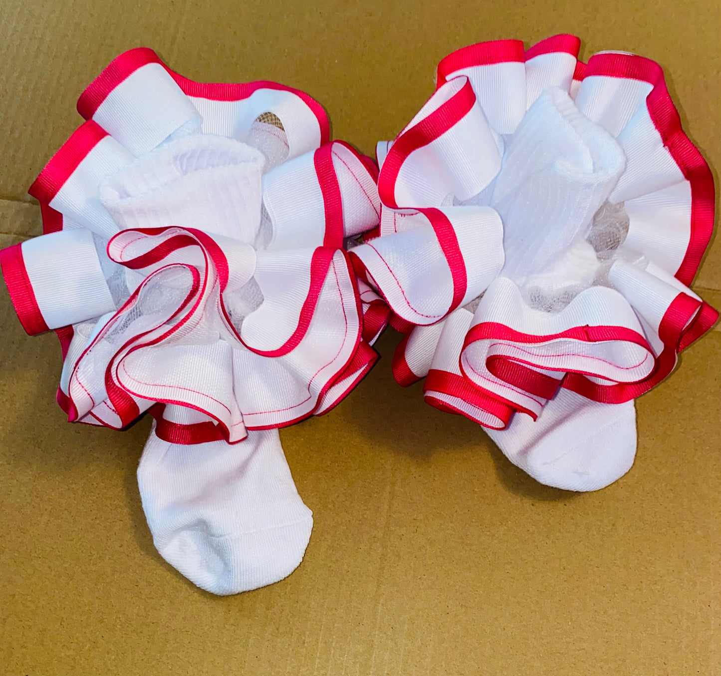 White & Hot Pink Trimmed Ruffle Socks