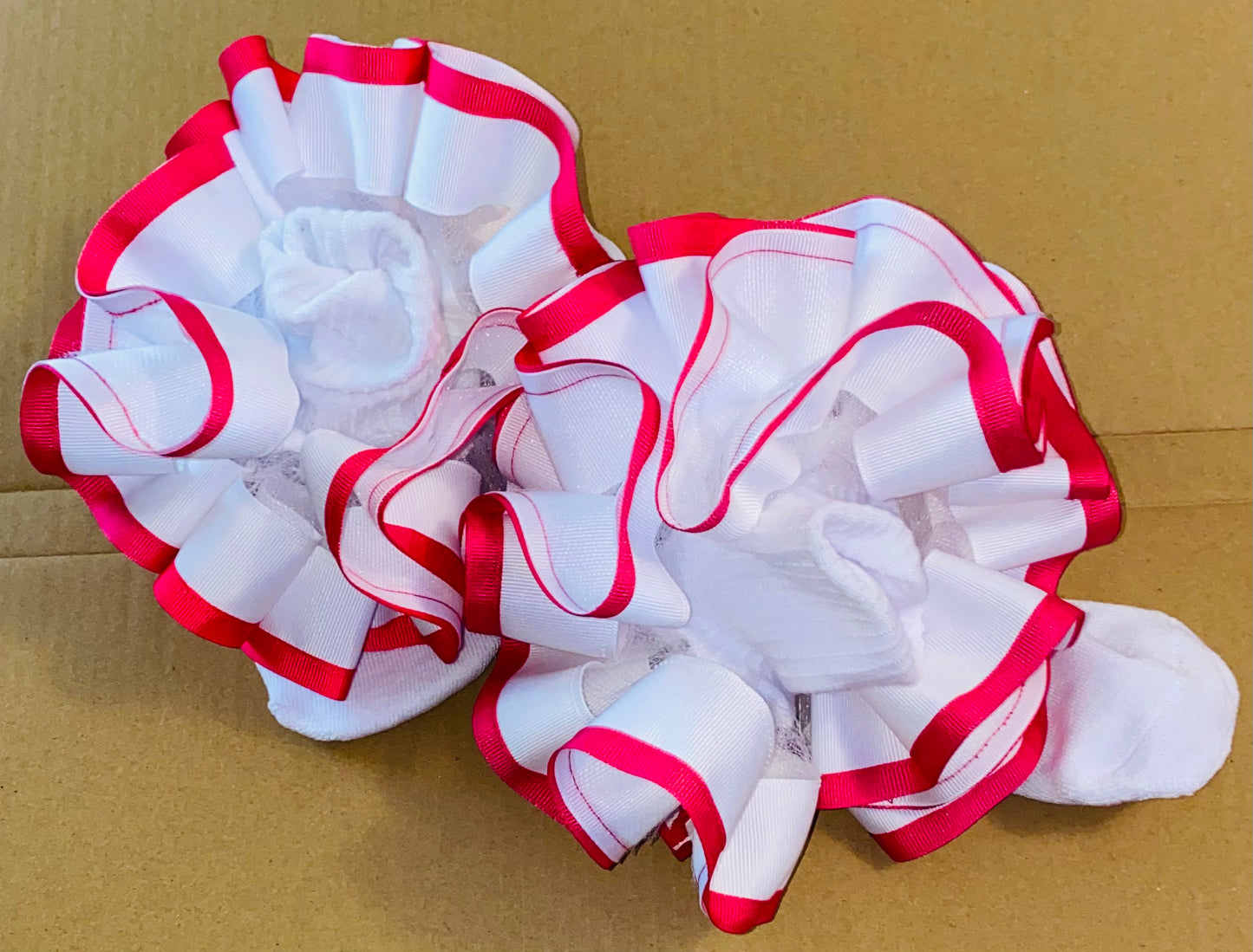 White & Hot Pink Trimmed Ruffle Socks