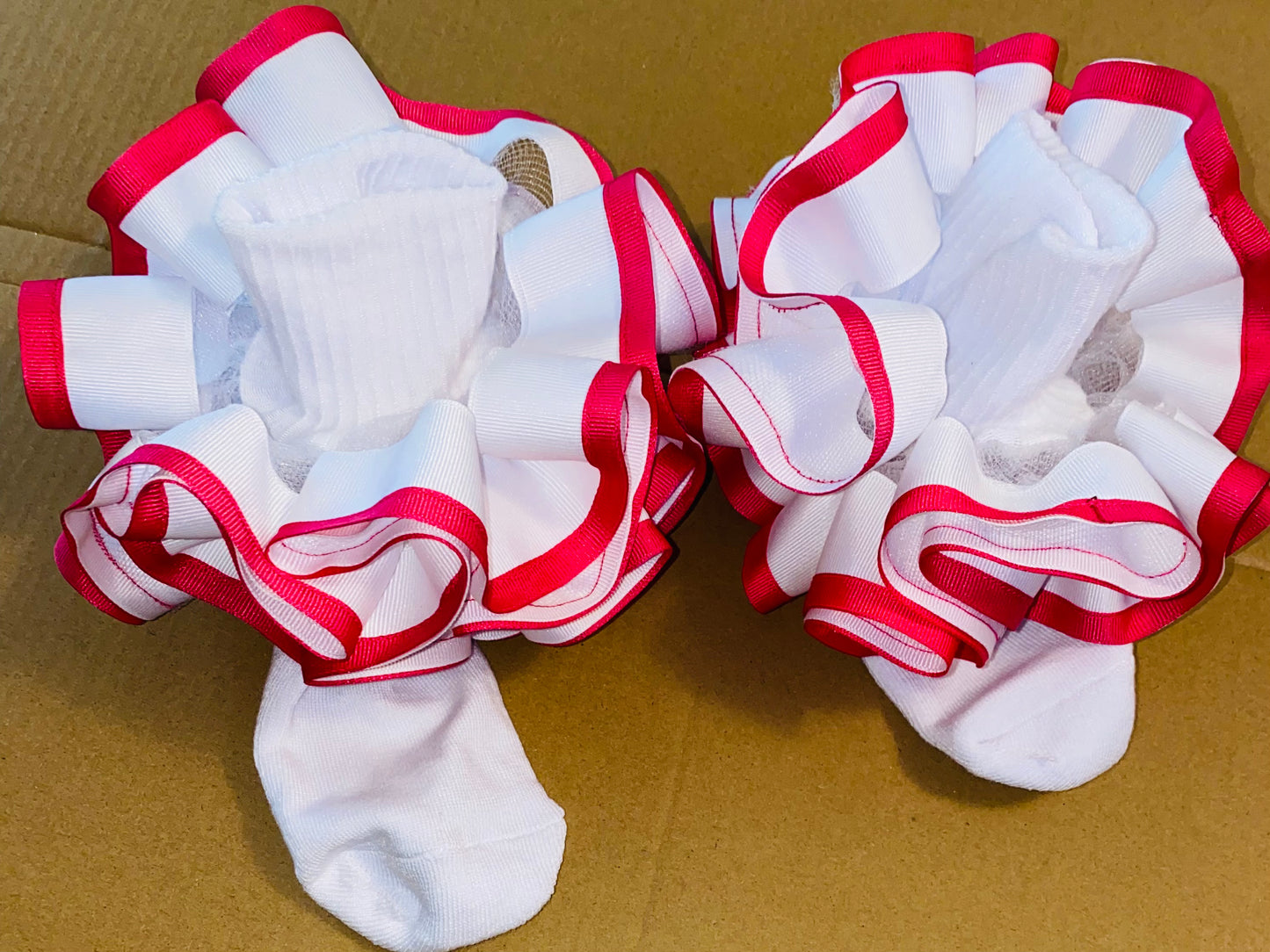 White & Hot Pink Trimmed Ruffle Socks