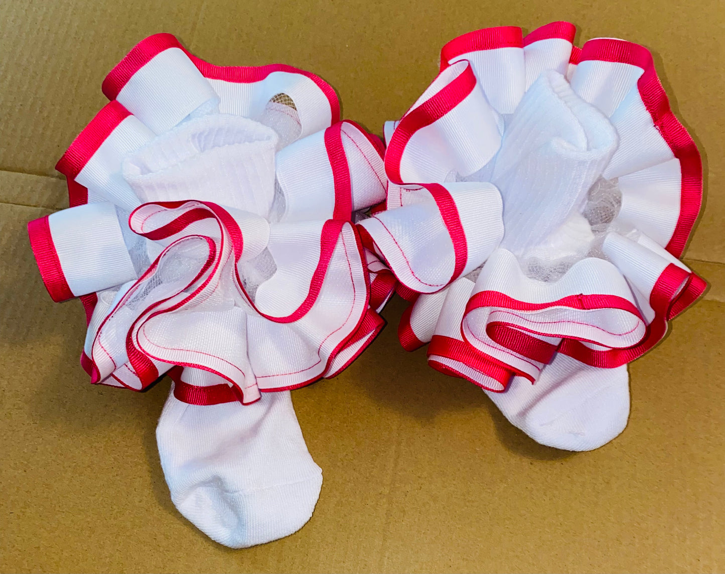 White & Hot Pink Trimmed Ruffle Socks