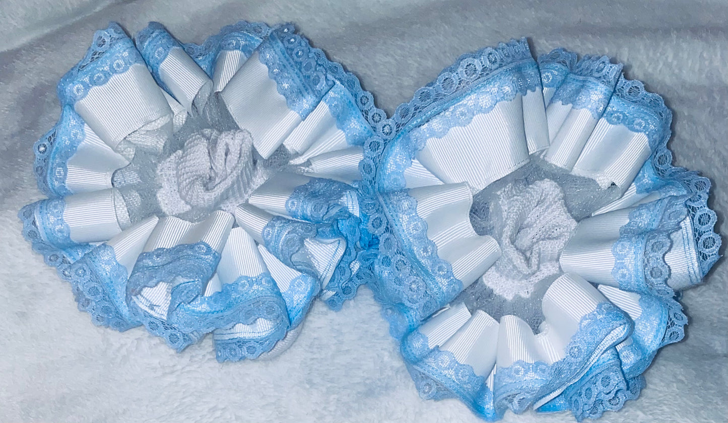 White & Light Blue Lace Trimmed Ruffle Socks