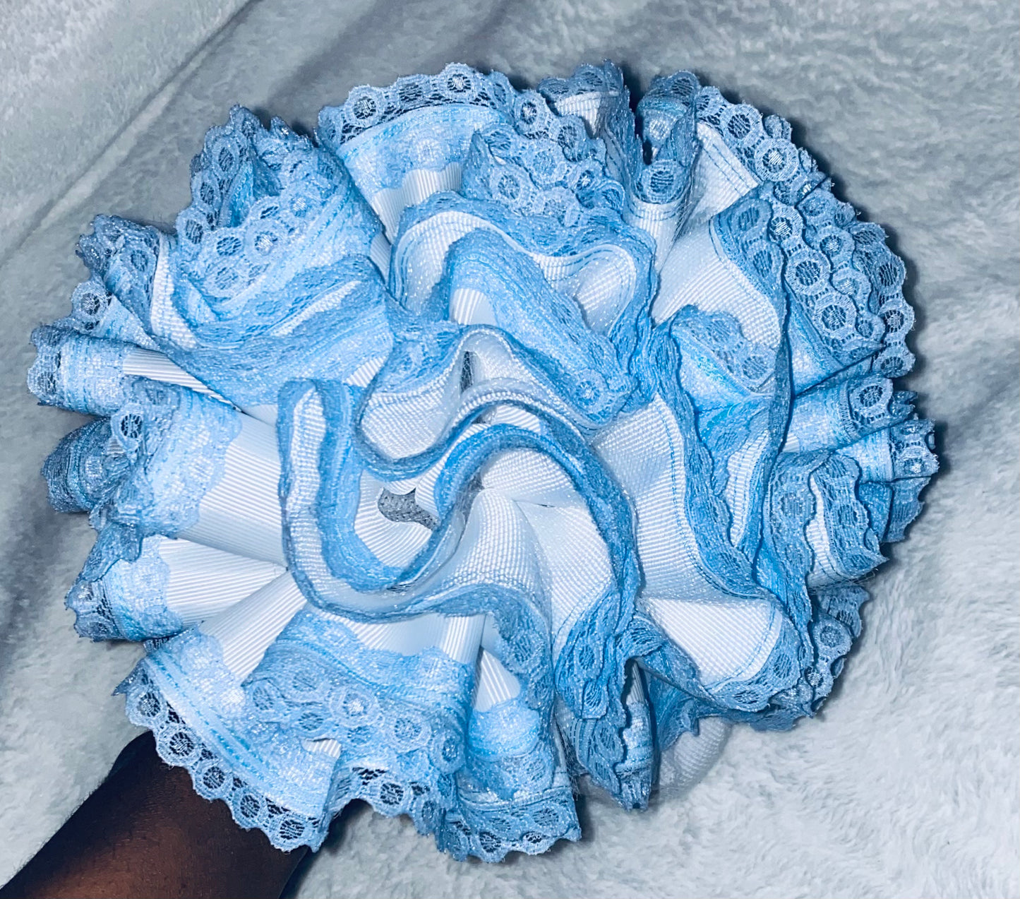 White & Light Blue Lace Trimmed Ruffle Socks