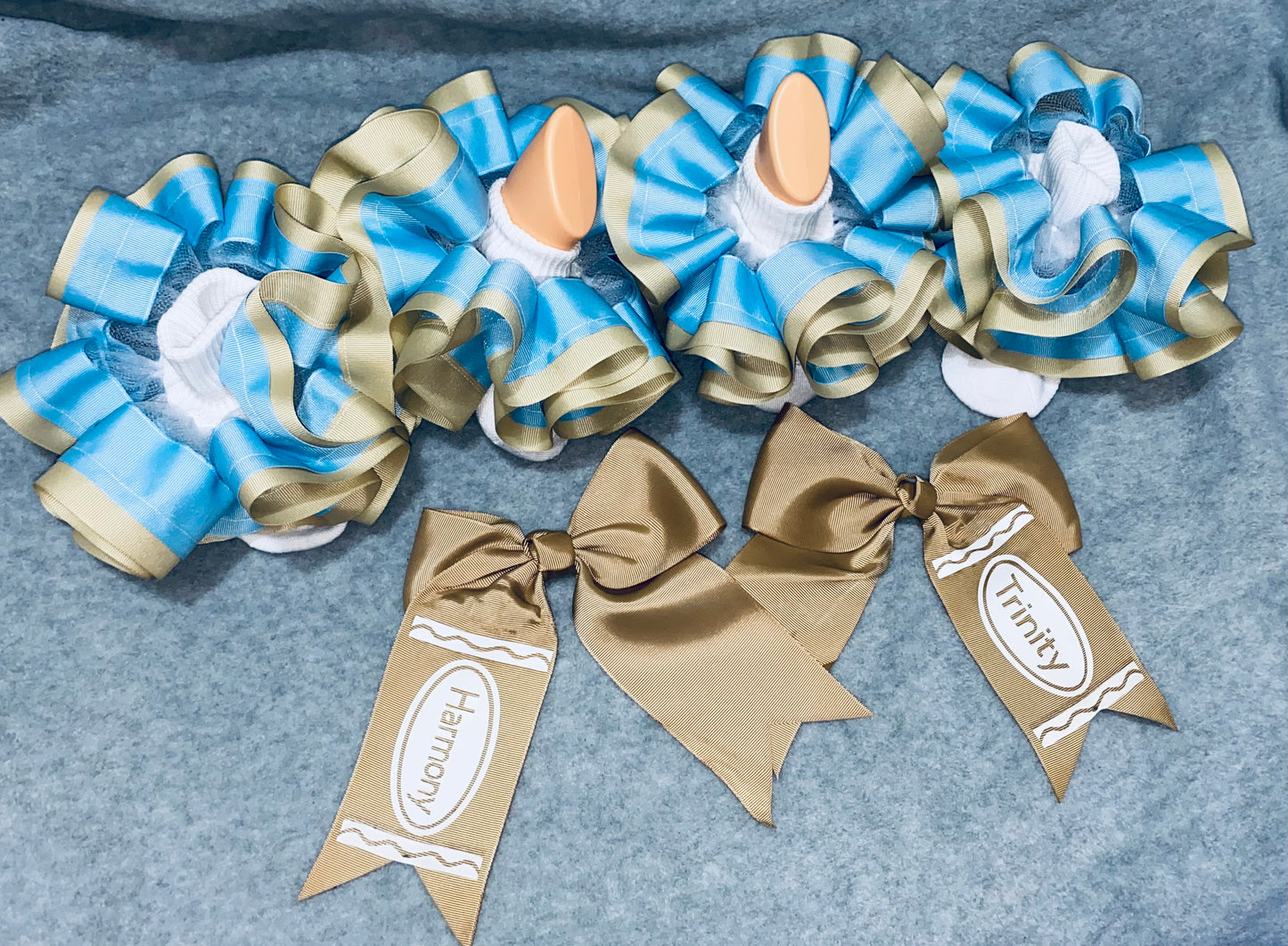 Khaki & Light Blue Ruffle Socks w/ Bow