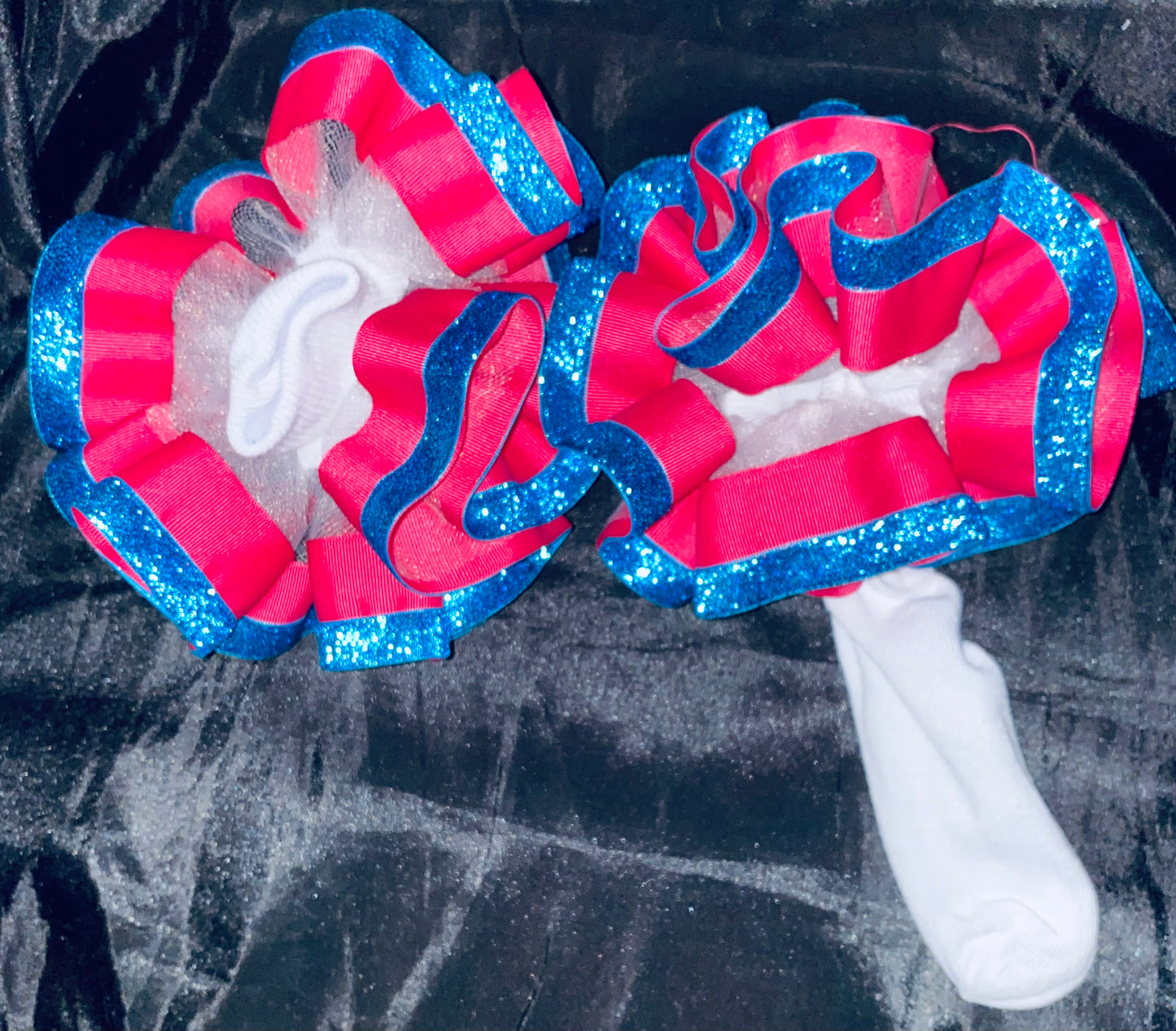 Hot Pink & Fuzzy Blue Trim Ruffle Socks