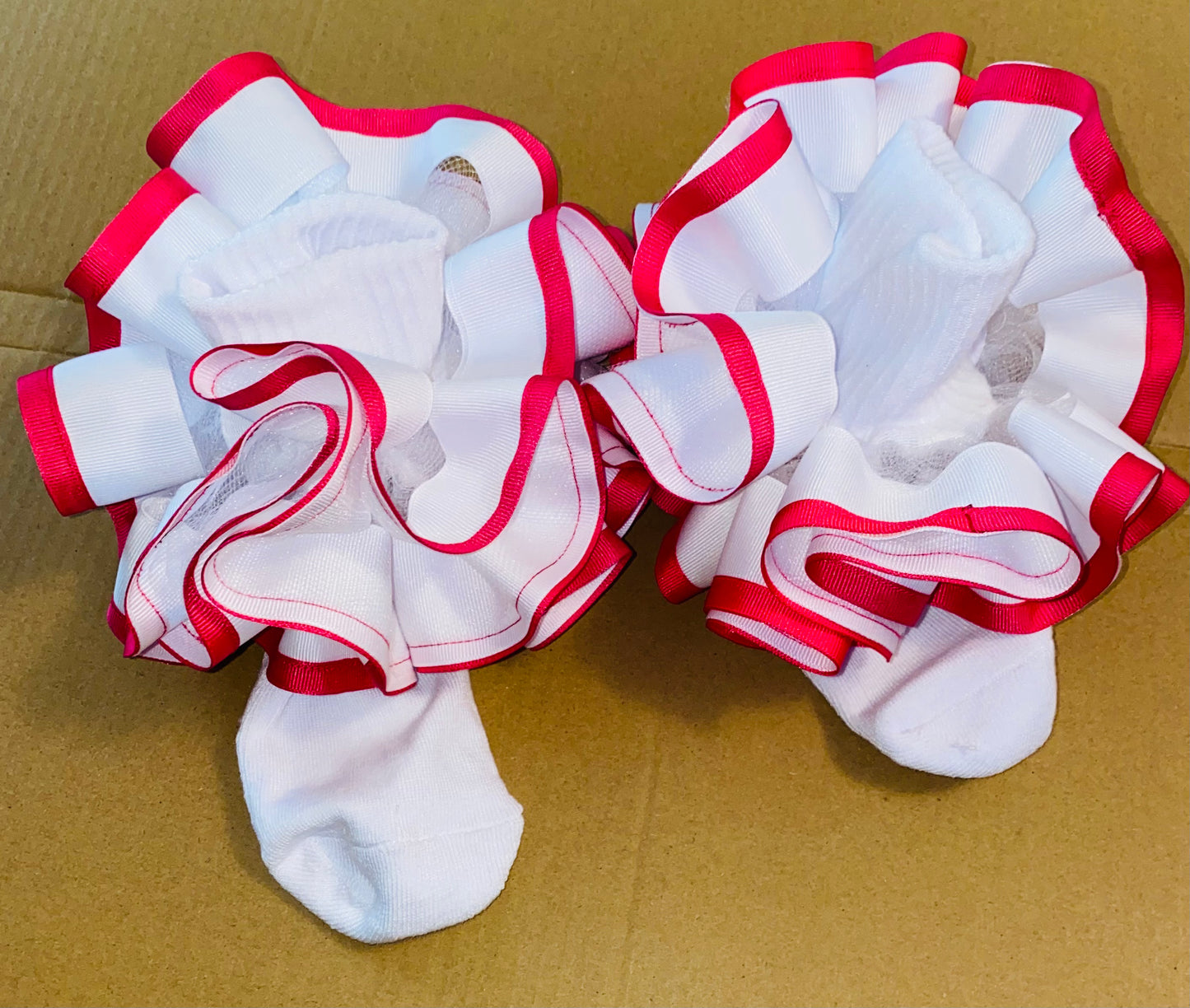 White & Hot Pink Trimmed Ruffle Socks