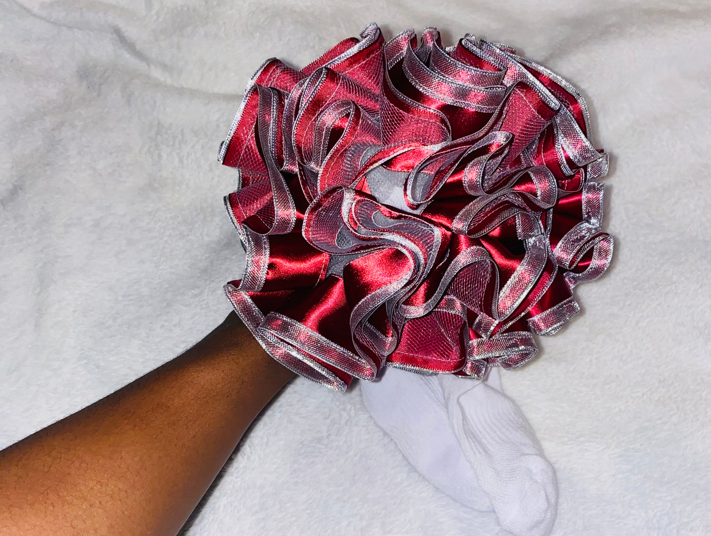 Burgundy & Silver Trimmed Ruffle Socks