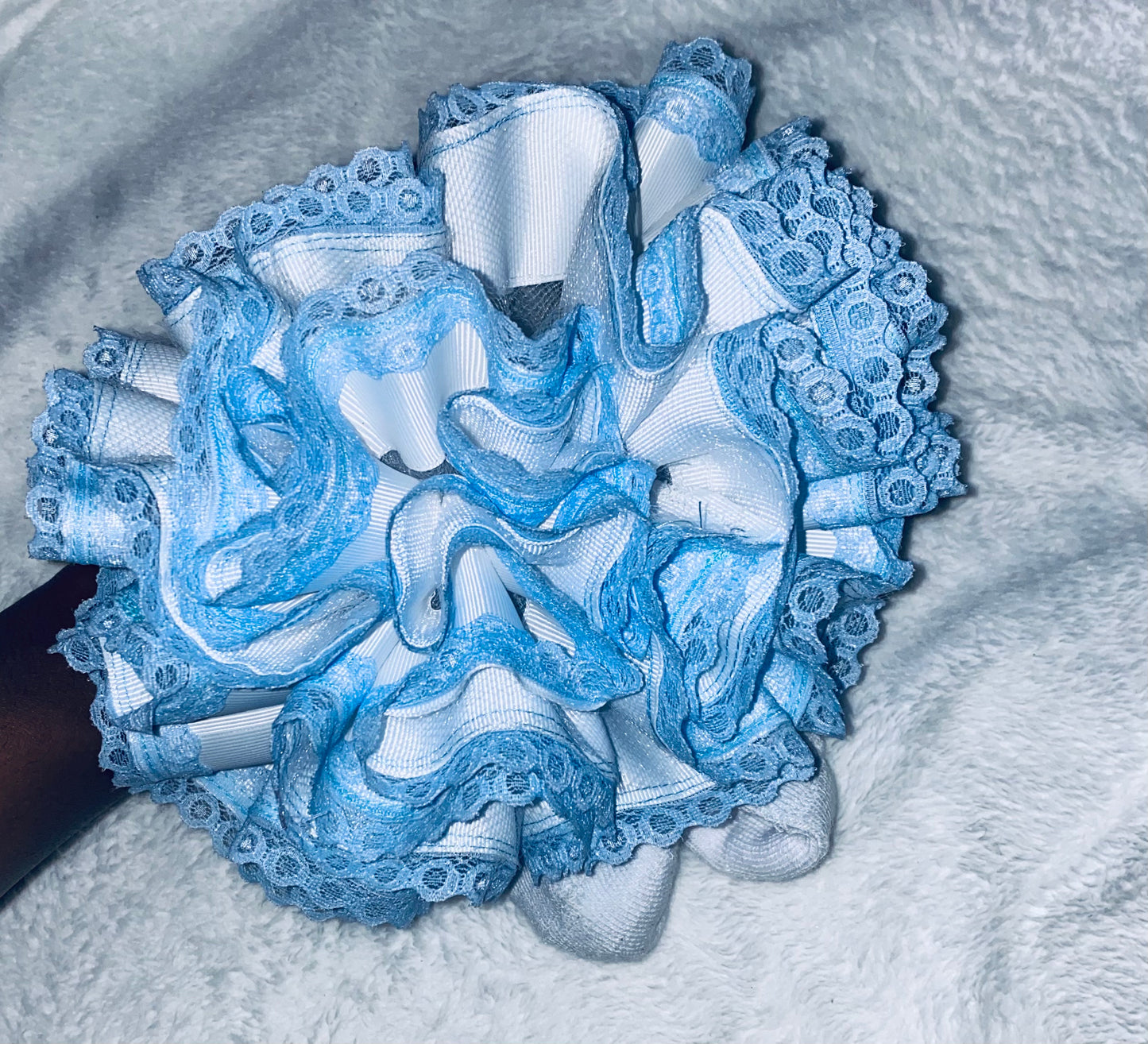 White & Light Blue Lace Trimmed Ruffle Socks