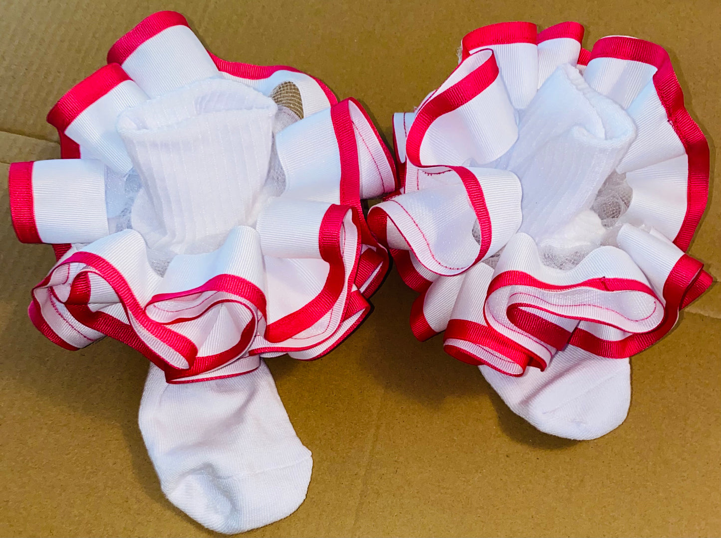 White & Hot Pink Trimmed Ruffle Socks