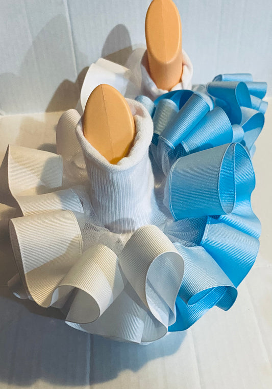 Blue & White Ruffle Socks