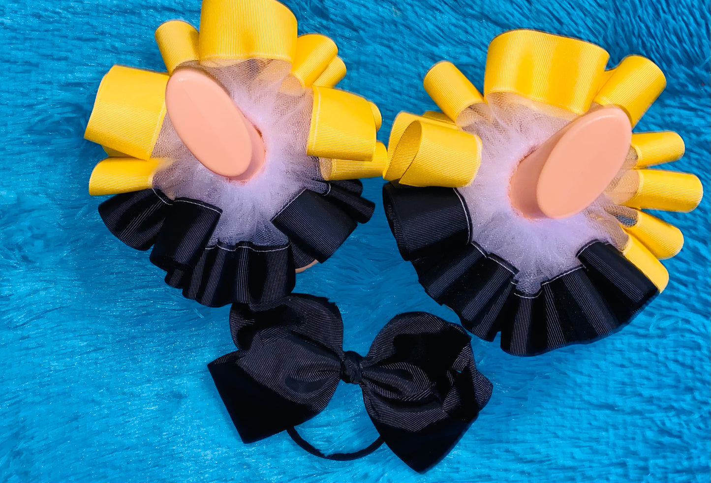 Black & Yellow Ruffle Anklets with Matching Bow