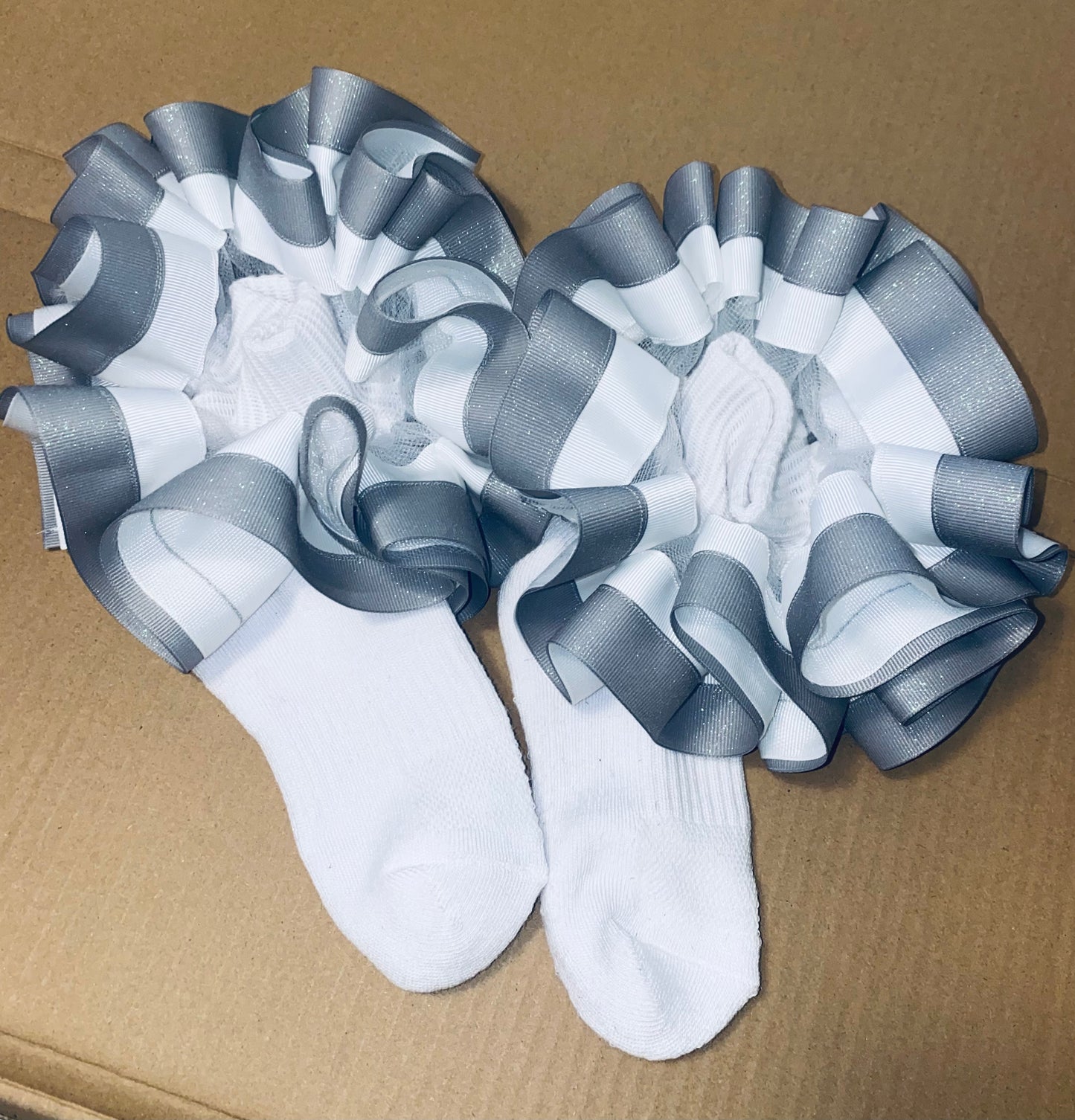 Sparkle Grey & White Ruffle Socks