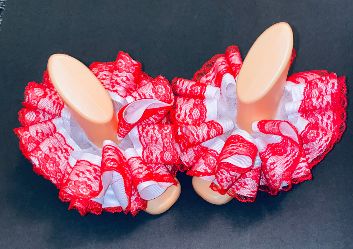 White & Red Lace Ruffle Anklets