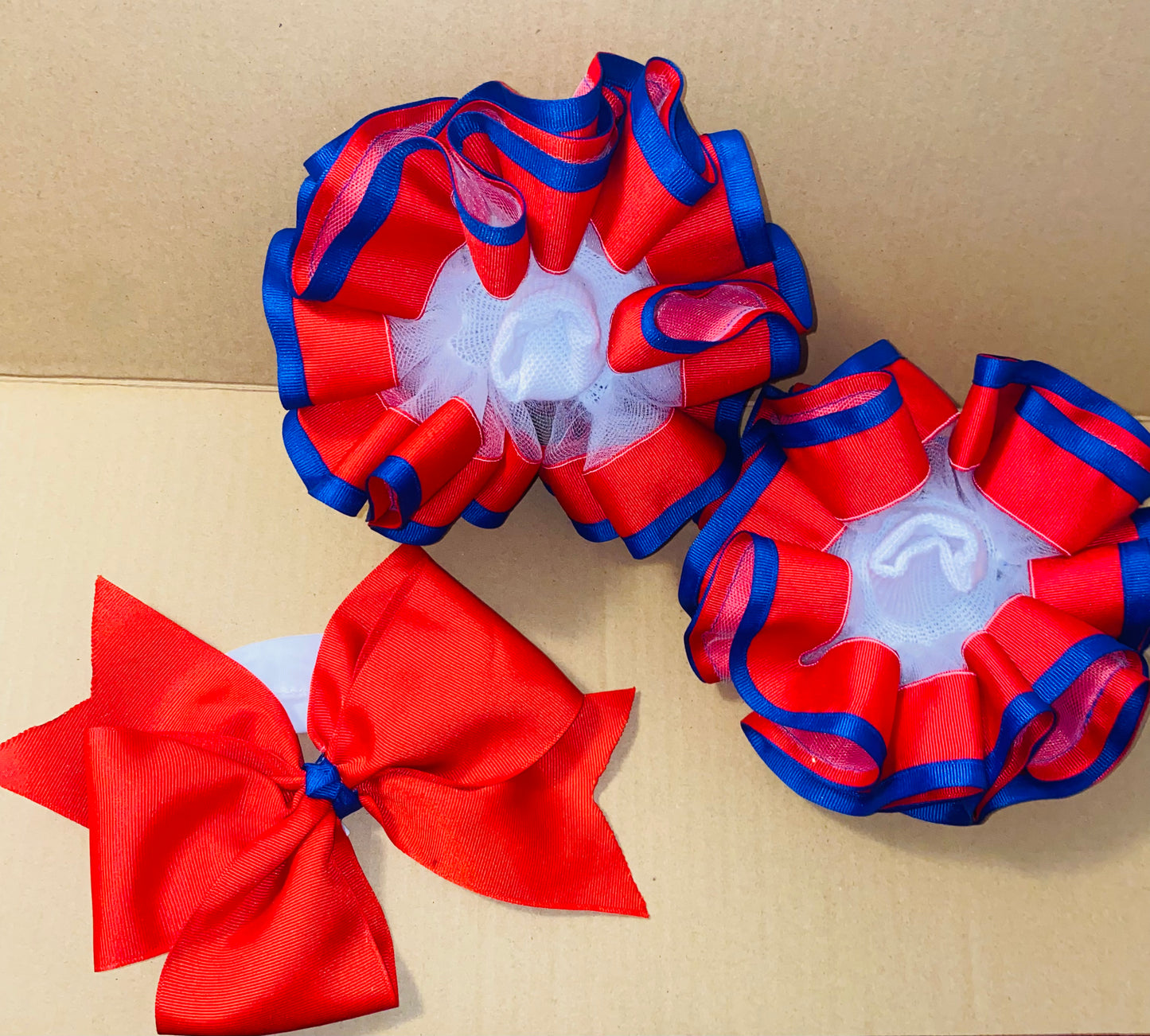 Red & Blue Trim Ruffle Socks & Bow Set