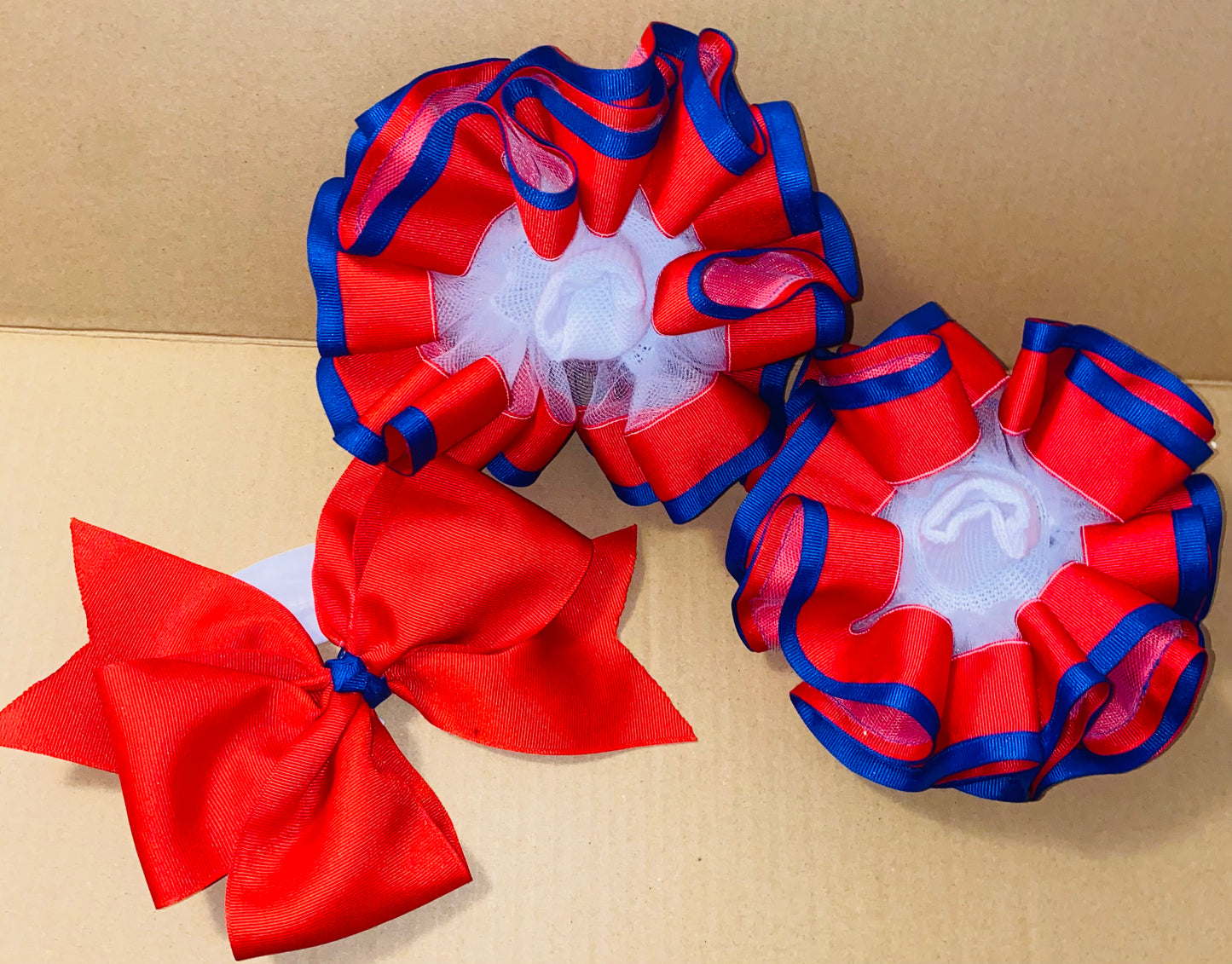 Red & Blue Trim Ruffle Socks & Bow Set