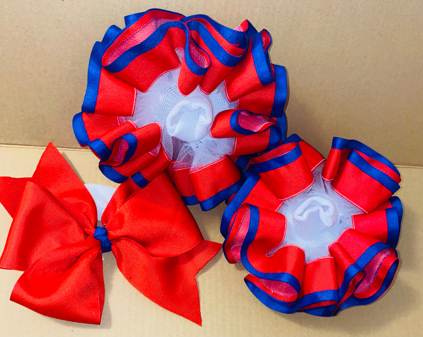 Red & Blue Trim Ruffle Socks & Bow Set