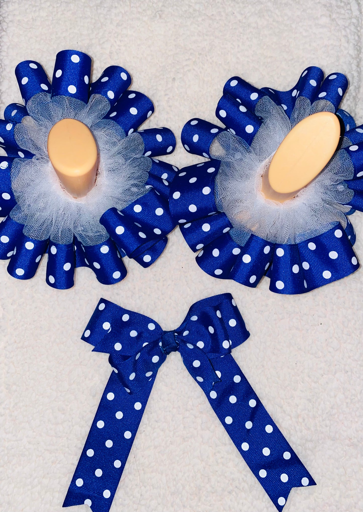 Royal Blue Polka Dot Ruffle Anklets & Bow Set